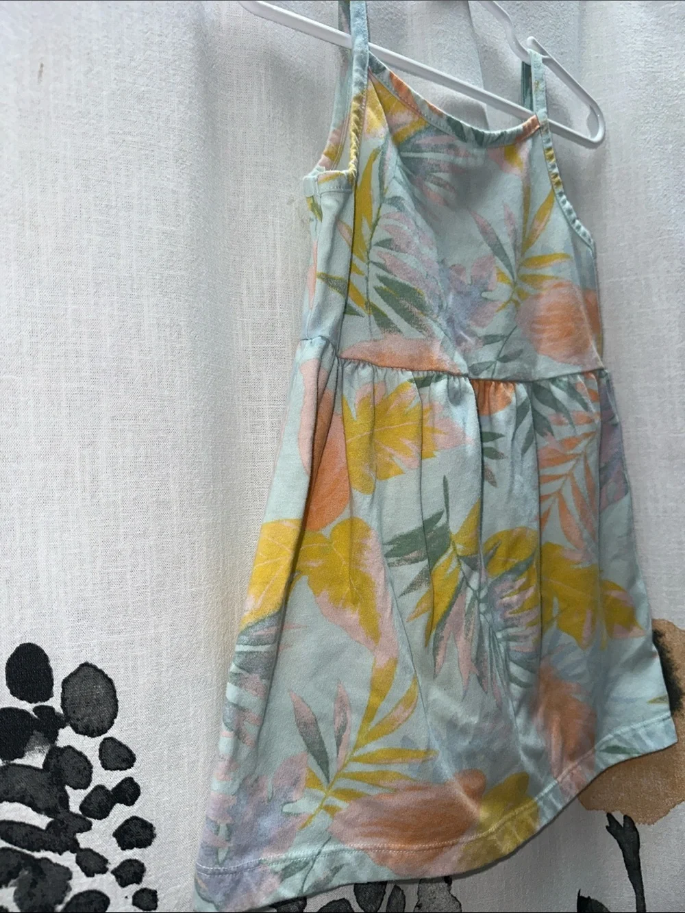 Carter's Mint Tropical Leaf Sundress with Yellow & Peach Accents